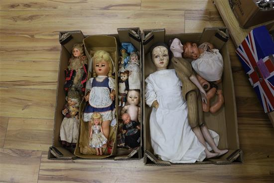 Eleven 1930s-40s dolls, some celluloid and a Christmas Fairy , 2 other dolls and one artists model.